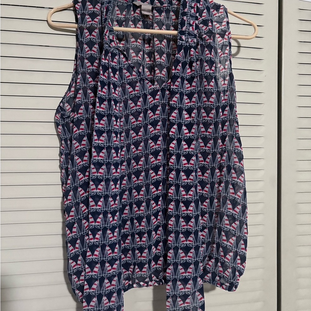 Navy Blue Patterned Sleeveless Top